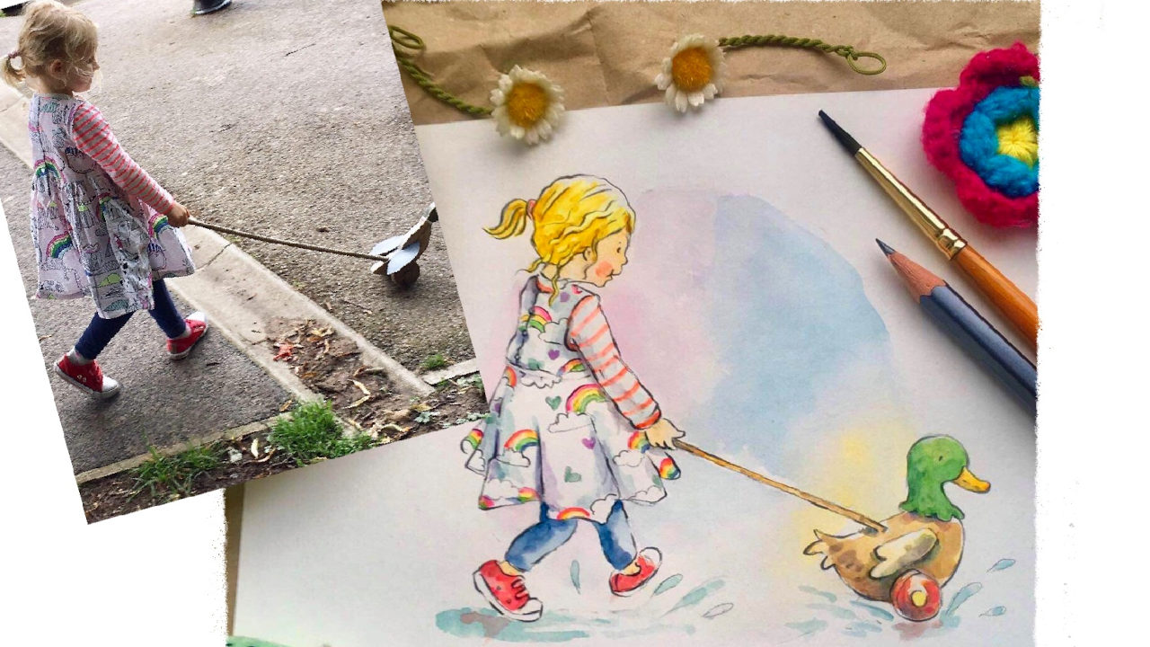 Illustration of a girl with her favourite toy